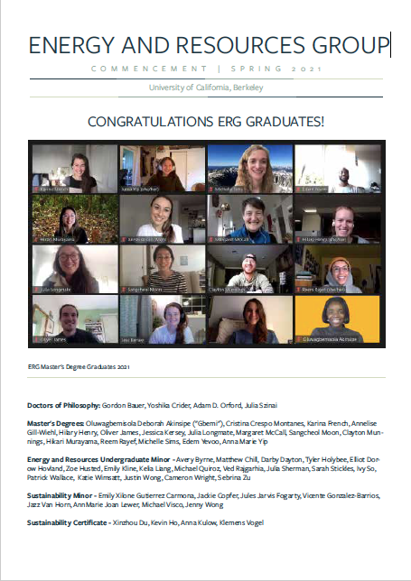 Commencement Guide Spring 2021 Title Page. Zoom Meeting with ERG Graduates.